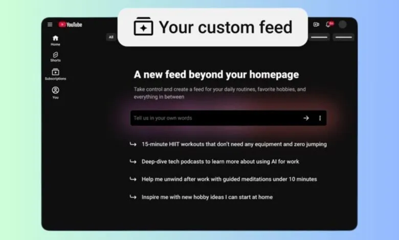 YouTube custom feed interface with suggested topics.