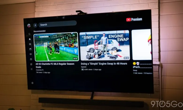 YouTube interface displayed on a smart TV screen.