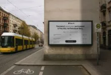 Peec AI billboard showing job opportunities in Prenzlauer Berg, Berlin.