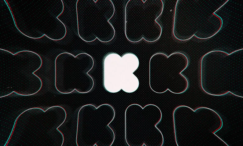 Abstract pattern of stylized 'K' shapes on a textured black background.
