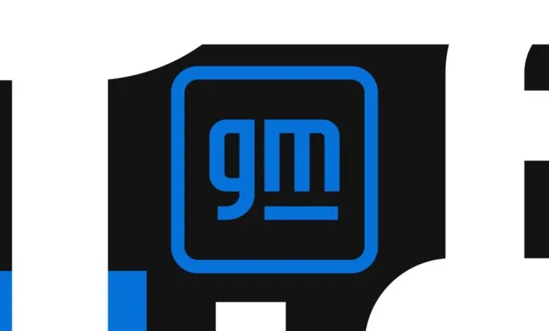 General Motors (GM) logo in blue on a black background.