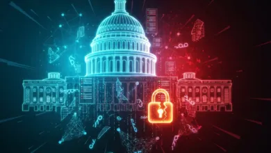 Digital rendering of the U.S. Capitol with a broken padlock overlayed.