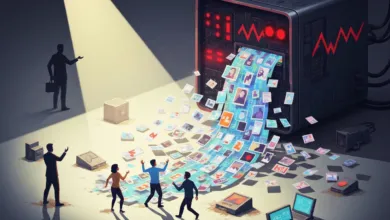 AI machine processes data, people react to the output of images and information.