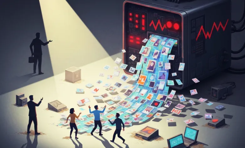 AI machine processes data, people react to the output of images and information.