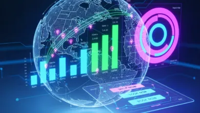 Global data visualization with charts, map, and interactive elements.