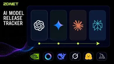 ZDNET AI Model Release Tracker with company logos and abstract icons.