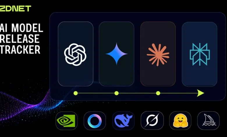 ZDNET AI Model Release Tracker with company logos and abstract icons.