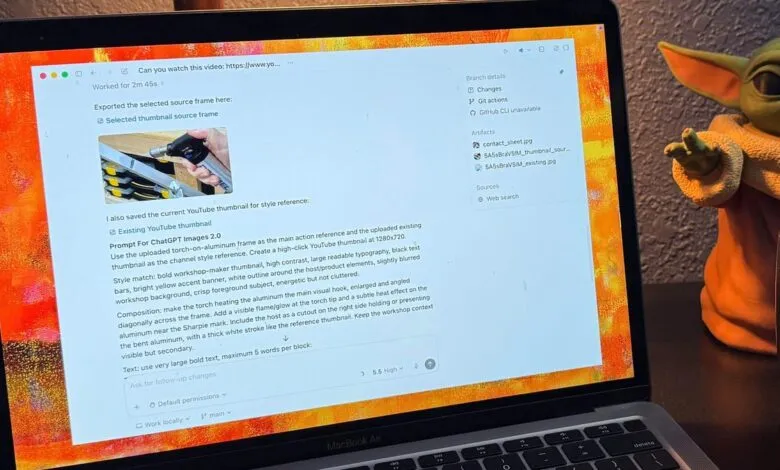 Laptop screen showing ChatGPT prompt for YouTube thumbnail creation.