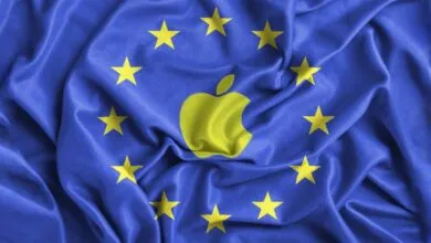 European Union flag with Apple logo replacing central stars.