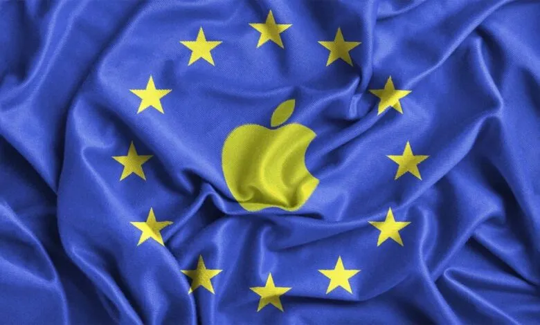European Union flag with Apple logo replacing central stars.