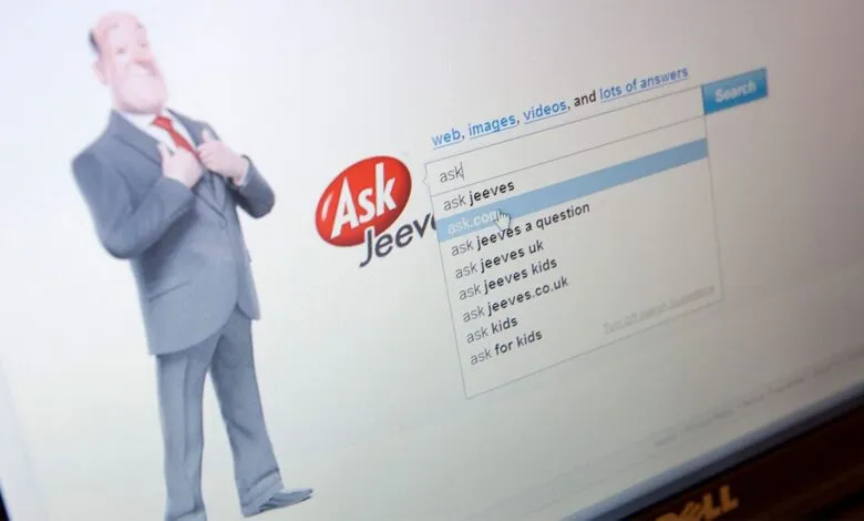 Ask Jeeves search engine interface with Jeeves character.