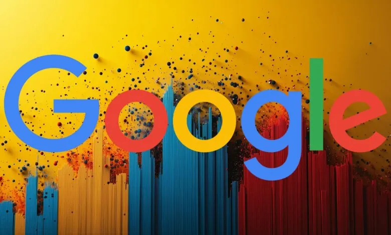 Google logo with data visualization, showing colorful bar graphs.