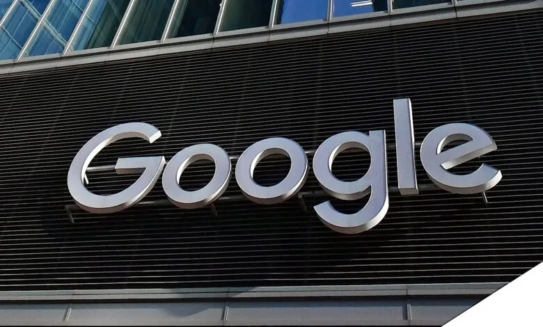 Google logo on the exterior of a modern building with horizontal lines.