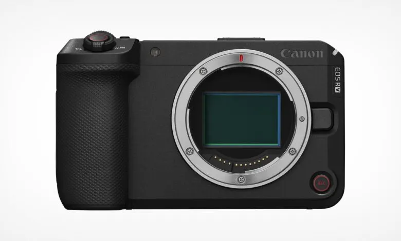 Close-up of a Canon EOS R6 camera body, lens detached, on a white background.