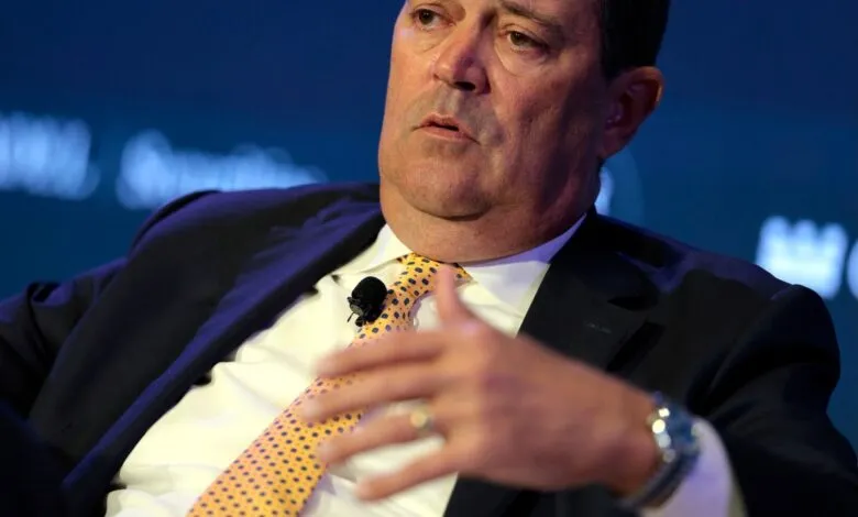 Chuck Robbins, CEO of Cisco, speaking at a conference.