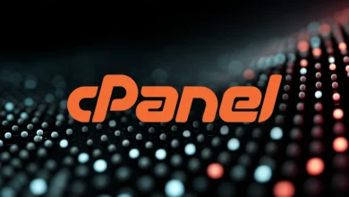 cPanel logo in orange against a dark background with bokeh lights.