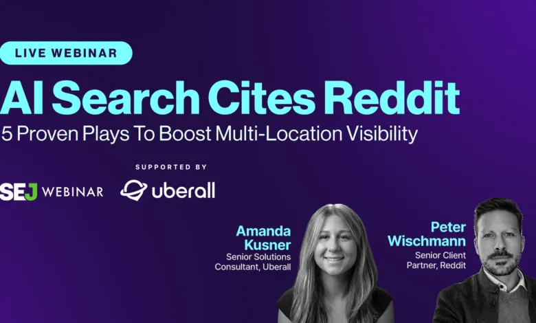 AI Search Cites Reddit webinar graphic with speakers Amanda Kusner and Peter Wischmann.