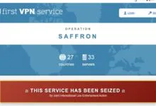 First VPN service website displaying seizure notice and operation name.