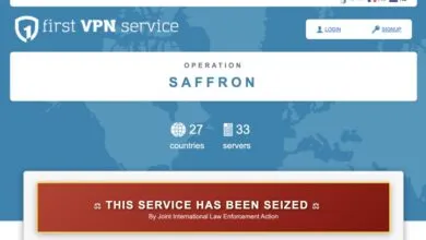 First VPN service website displaying seizure notice and operation name.
