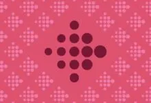 Fitbit logo pattern in shades of pink and maroon.