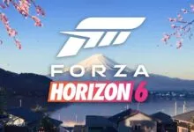 Forza Horizon 6 logo over a scenic Japanese landscape with Mount Fuji.
