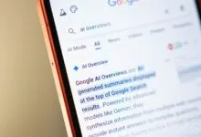Google AI Overviews displayed on a smartphone screen.