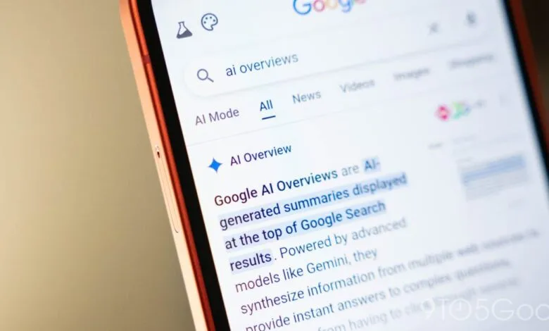 Google AI Overviews displayed on a smartphone screen.