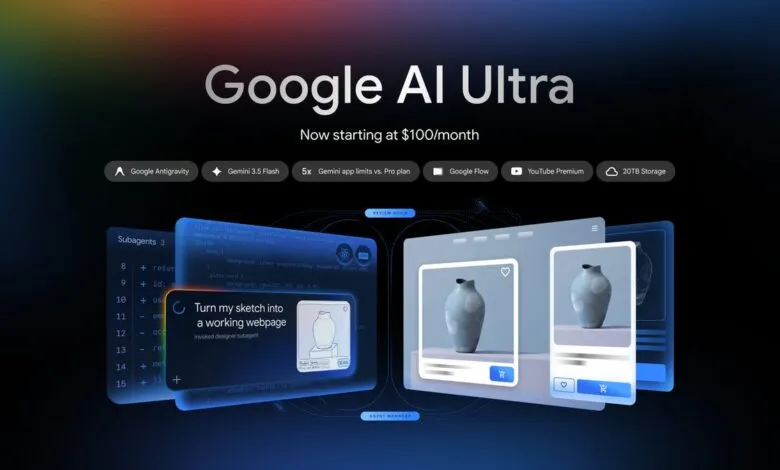 Google AI Ultra product features and pricing, starting at $100/month.