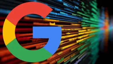 Google logo overlayed on abstract data streams in vibrant colors.