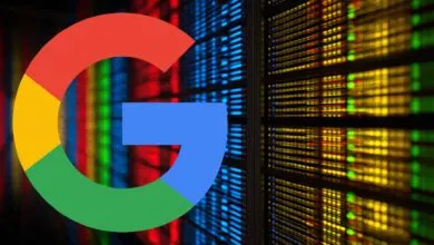 Google logo overlayed on a server room, showcasing data center infrastructure.