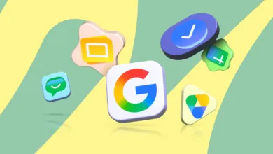 Google 'G' logo surrounded by Workspace app icons on a colorful background.