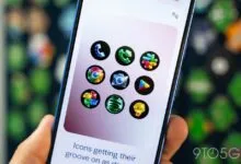 Google Pixel phone displaying disco-themed app icons.