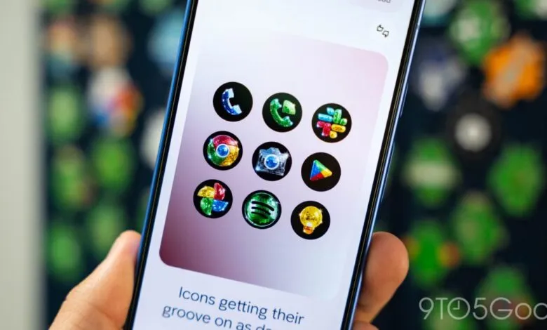 Google Pixel phone displaying disco-themed app icons.