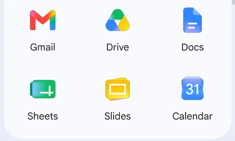 Google Workspace app icons: Gmail, Drive, Docs, Sheets, Slides, Calendar.