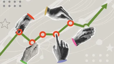 Hands interacting with a rising green graph, symbolizing growth and progress.