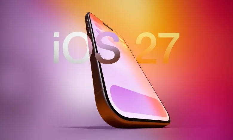 iPhone displaying iOS 27 against a gradient background.