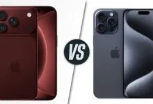 iPhone comparison: maroon model versus gray model with 'VS' graphic.