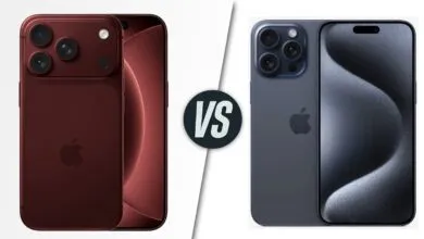 iPhone comparison: maroon model versus gray model with 'VS' graphic.