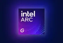 Intel Arc G Series logo on a gradient blue and purple background.