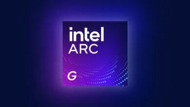 Intel Arc G Series logo on a gradient blue and purple background.