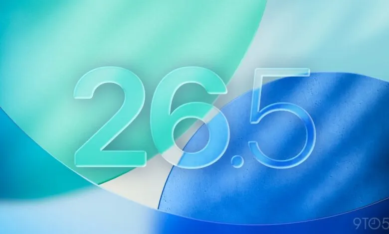 Abstract image with large numbers '26.5' in teal and blue.