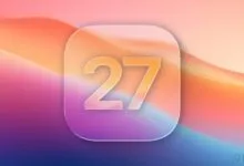 iOS 27 concept icon with vibrant gradient background.