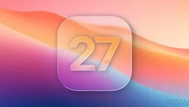iOS 27 concept icon with vibrant gradient background.