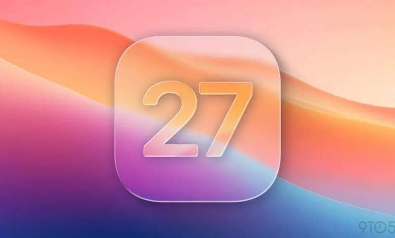 iOS 27 concept icon with vibrant gradient background.