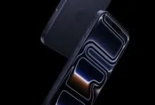 Two blue iPhones are angled against a black background.