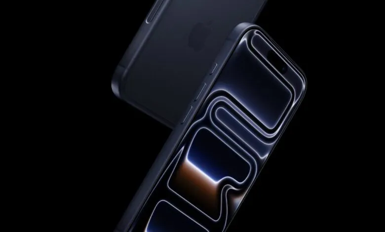 Two blue iPhones are angled against a black background.