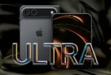 Mockup of a foldable iPhone Ultra with a sleek design and advanced camera system.