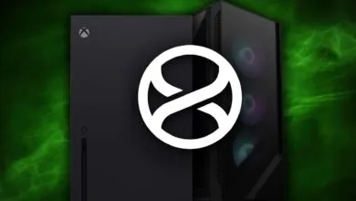 Xbox Series X and PC tower side-by-side with a white crossed circle symbol.