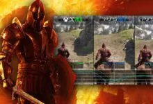 Video game comparison showing knight armor and frame rate graphs.
