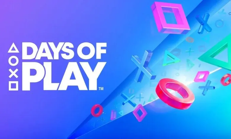 PlayStation Days of Play promotional graphic with floating shapes.